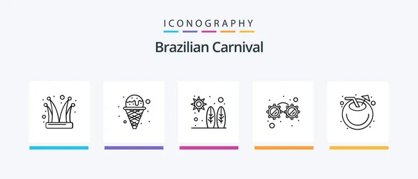 Brazilian Carnival Line Icon Pack Including Mask Glasses Carnival Character — Stock vektor
