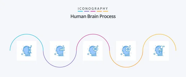 Human Brain Process Blue Icon Pack Including Thinking Human Brain — Stok Vektör
