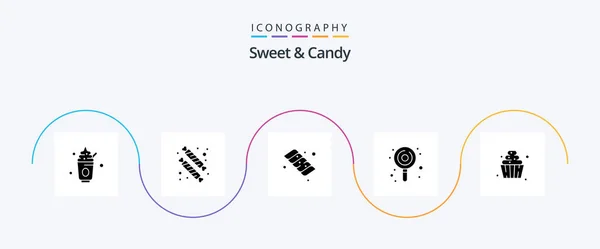 Sweet Candy Glyph Icon Pack Including Soft Serve Dessert Camping — Vetor de Stock