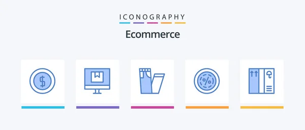 Ecommerce Blue Icon Pack Including Box Sale Online Line Discount — Vetor de Stock