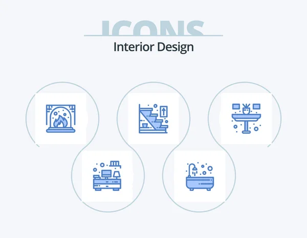 Interior Design Blue Icon Pack Icon Design Household Desk Chimney — Vetor de Stock