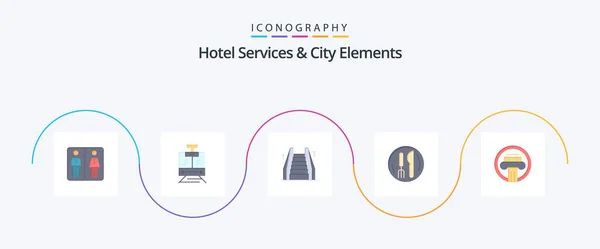Hotel Services City Elements Flat Icon Pack Including Architecture Plate — Stok Vektör