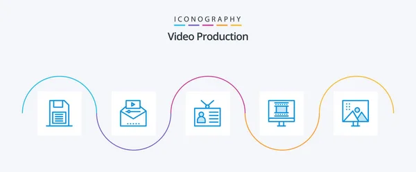 Video Production Blue Icon Pack Including Photo Frame Design Digital — Stok Vektör
