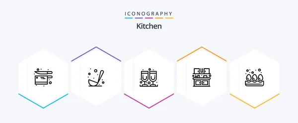 Kitchen Line Icon Pack Including Eggs Breakfast Glass Kitchen Eat — Wektor stockowy