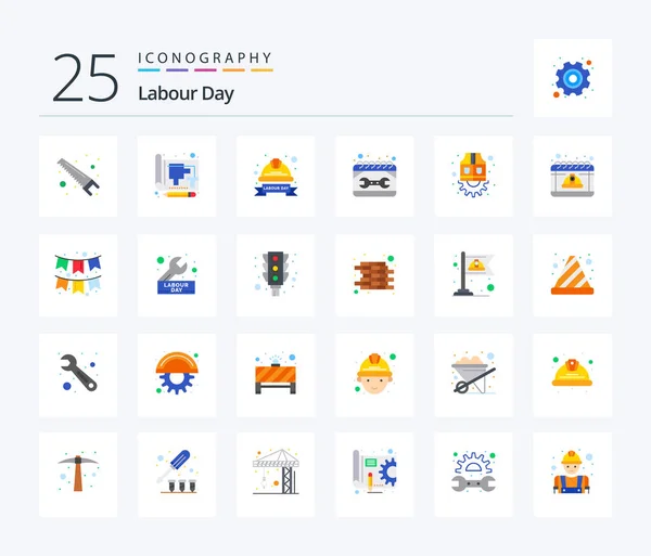 Labour Day Flat Color Icon Pack Including Repair Construction Print — Stock Vector