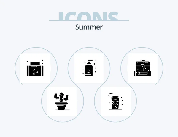 Summer Glyph Icon Pack Icon Design Travel Business Summer Briefcase — Vettoriale Stock