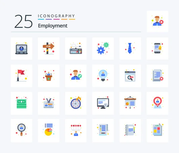 Employment Flat Color Icon Pack Including Office Settings Opportunity Gears — Vettoriale Stock