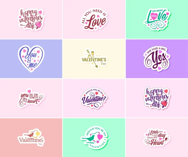 Celebrating Magic Love Valentine Day Stickers — Vetor de Stock