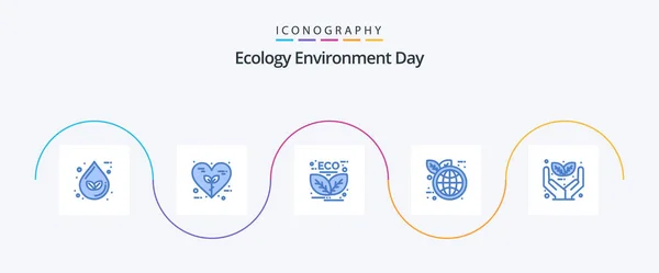 Ecology Blue Icon Pack Including World Eco Earth Day Love — Vettoriale Stock