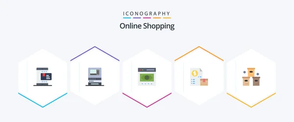 Online Shopping Flat Icon Pack Including Market Cash Money Online — Vetor de Stock