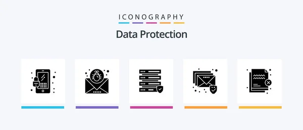 Data Protection Glyph Icon Pack Including Security File Data Deny — Stockvektor