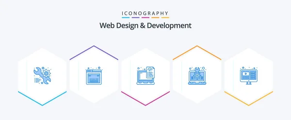 Web Design Development Blue Icon Pack Including Laptop Idea Device — Vetor de Stock