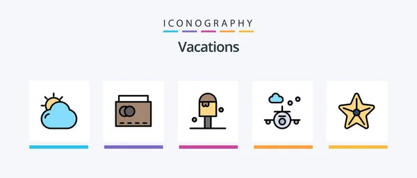 Vacations Line Filled Icon Pack Including Foot Beach Wallet Creative — Vetor de Stock