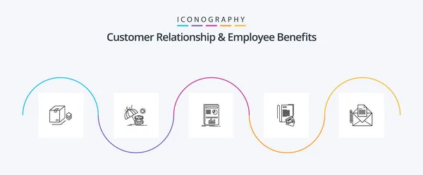 Customer Relationship Employee Benefits Line Icon Pack Including Mail Credit — Stok Vektör