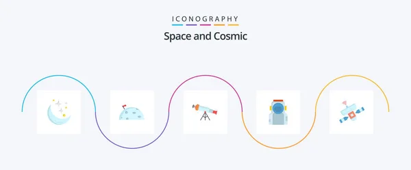 Space Flat Icon Pack Including Space Zoom Луна Взгляд Астрономия — стоковый вектор