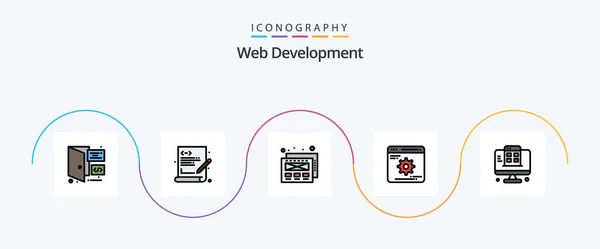 Web Development Line Filled Flat Icon Pack Including App Web — Stock vektor