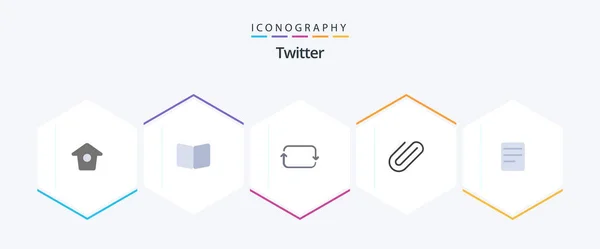 Twitter Flat Icon Pack Including Text Paper Back Clip Attachment — Vetor de Stock