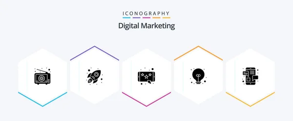 Digital Marketing Glyph Icon Pack Including Email Bulb Premium Marketing — Stok Vektör