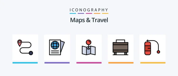 Maps Travel Line Filled Icon Pack Including Pin Luggage Location — Vettoriale Stock