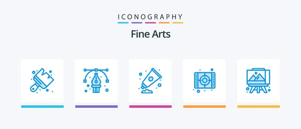 Fine Arts Blue Icon Pack Including Art Board Paint Cream — Stock Vector