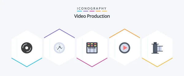 Video Production Flat Icon Pack Including Cinema Play Cinema Music — Stockvektor