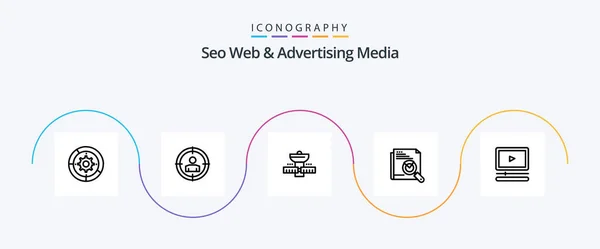 Seo Web Advertising Media Line Icon Pack Including Page Search — Stockvektor