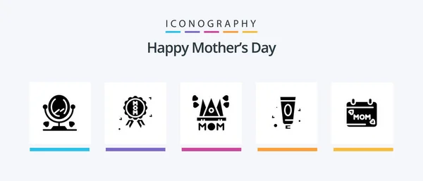 Happy Mothers Day Glyph Icon Pack Including Toothpaste Cream Mother — Archivo Imágenes Vectoriales