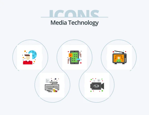 Медіатехнології Плоский Іконок Пакет Дизайн Піктограм Розваги Фільм Меню Мережа — стоковий вектор