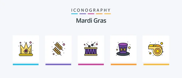 Mardi Gras Line Filled Icon Pack Including Balloons Crown Balloon — Archivo Imágenes Vectoriales