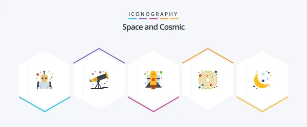Space Flat Icon Pack Including Stars Startup Space Moon — Vetor de Stock