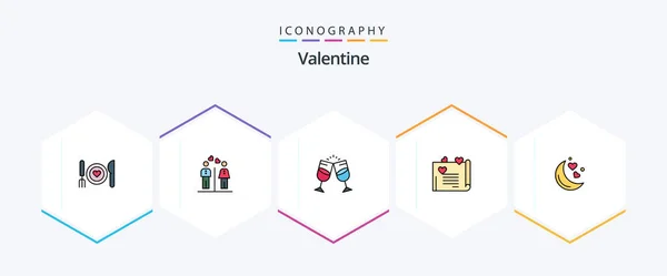 Valentine Filledline Icon Pack Including Couple Proposal Love Letter Boy — Vettoriale Stock