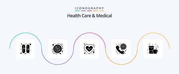 Health Care Medical Glyph Icon Pack Including Drink Apple Heart — Vettoriale Stock