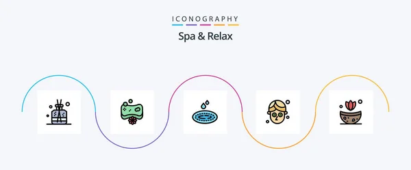 Spa Relax Line Filled Flat Icon Pack Including Herb Bath — 图库矢量图片