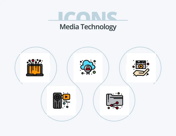 Media Technology Line Filled Icon Pack Icon Design Video Player — Vetor de Stock