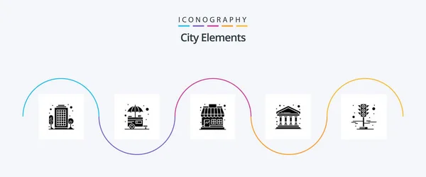 City Elements Glyph Icon Pack Including Signal Finance Shop City — 图库矢量图片