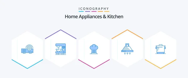 Home Appliances Kitchen Blue Icon Pack Including Smoke Kitchen Cap — Vetor de Stock