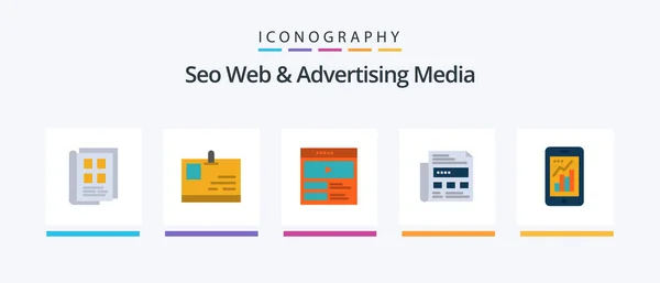 Seo Web Advertising Media Flat Icon Pack Including Graph Paper — Stok Vektör