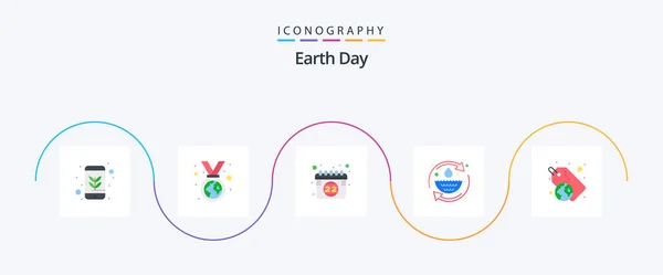 Earth Day Flat Icon Pack Including Green Reuse Calendar Recycle — 图库矢量图片