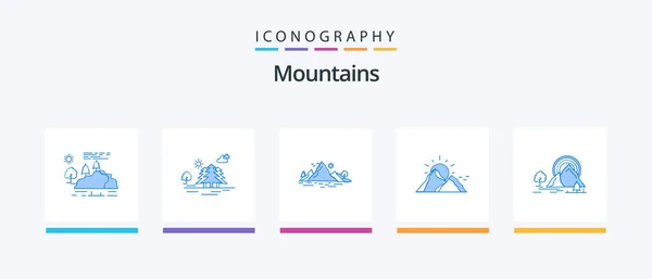Mountains Blue Icon Pack Including Landscape Tree Landscape Mountain Hill — Stock Vector