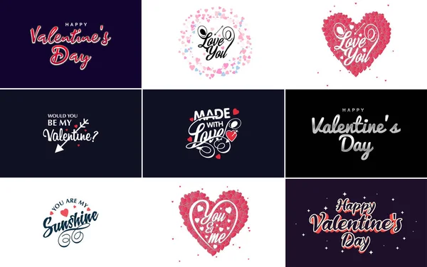 Happy Valentine Day Hand Lettering Calligraphy Text Heart Isolated White — Stock Vector