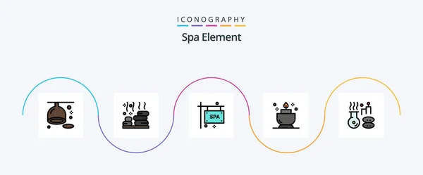 Spa Element Line Filled Flat Icon Pack Including Spa Beauty — Stock Vector