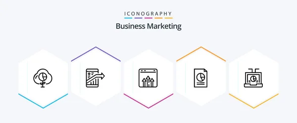 Business Marketing Line Icon Pack Including Economy Data Seo Report — Stok Vektör