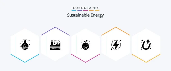 Sustainable Energy Glyph Icon Pack Including Renewable Electric Environment Ecologic — 图库矢量图片