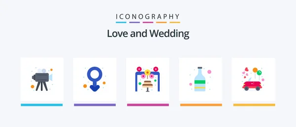 Wedding Flat Icon Pack Including Wedding Celebration Love Car Bottle — Stock Vector