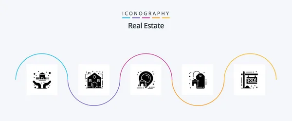 Real Estate Glyph Icon Pack Including Sold House Estate Sale — Wektor stockowy