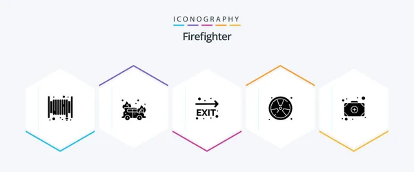 Firefighter Glyph Icon Pack Including Add Float Fire Exit Fireman — Vetor de Stock