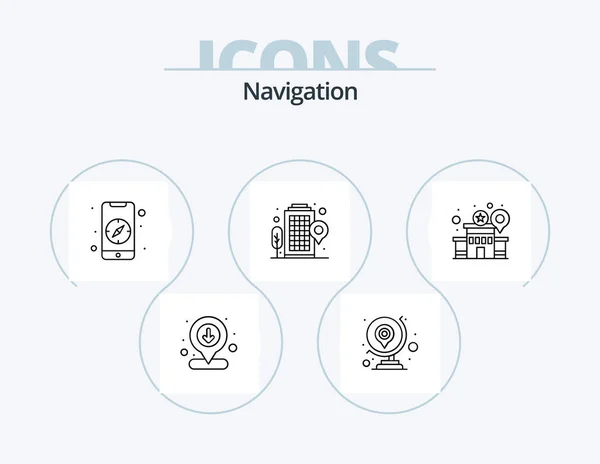 Navigation Line Icon Pack Icon Design Direction Map Location Location — Vetor de Stock