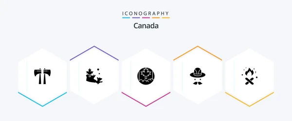 Canada Glyph Icon Pack Including Flag Canada Fire — Διανυσματικό Αρχείο