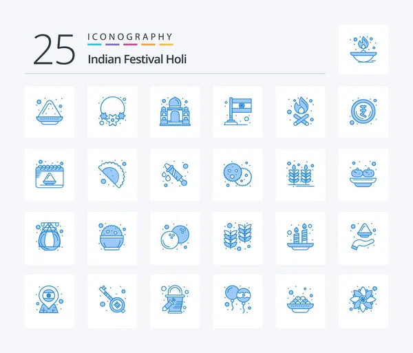 Holi Blue Color Icon Pack Including Indian Fire Mahal Bonfire — Stockvector