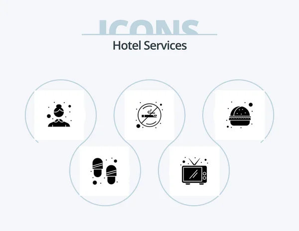 Hotel Services Glyph Icon Pack Icon Design Hamburger Hotel Maid — Stockvector